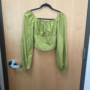 Japna Olive Green Off-the-Shoulder Corset Puff Sleeve Top Women’s Small